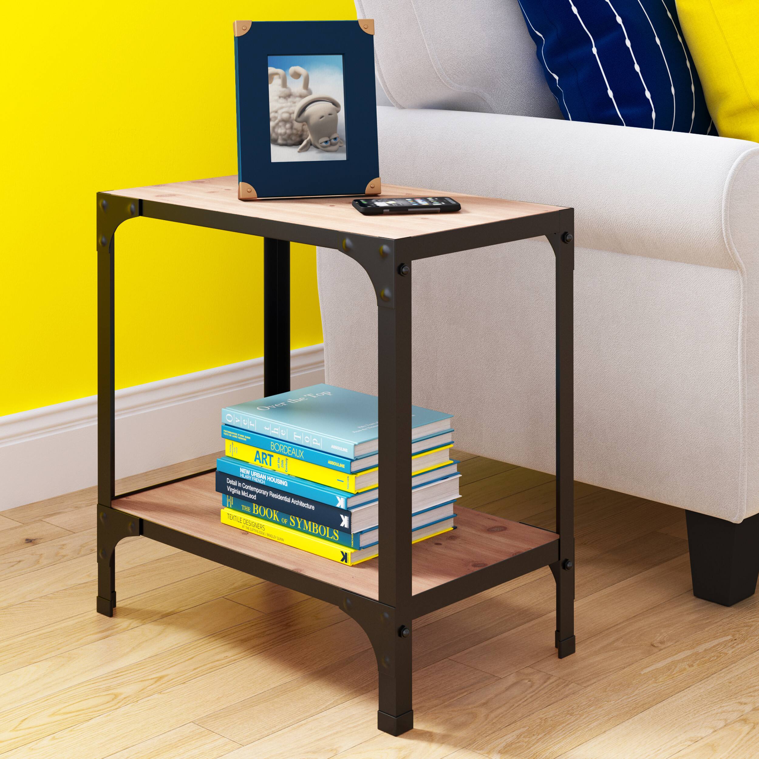 Angle. Serta - Overland Side Table - Wood and Black Metal.