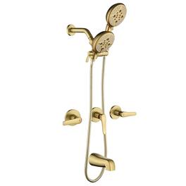 Boyel Living - Shower Set with Five Function Dual Shower Heads and Three Handle Control - Brushed Gold