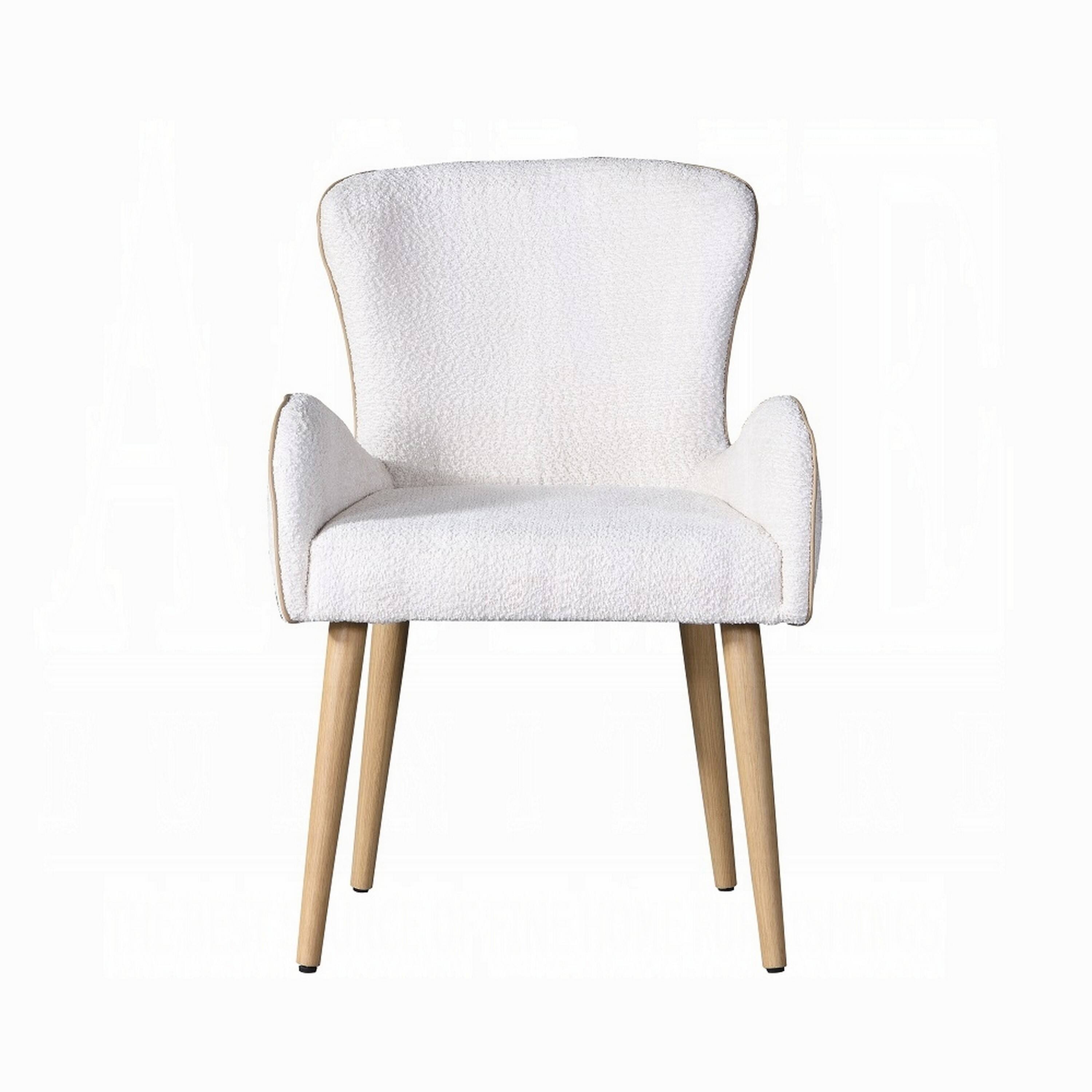 Alt View 1. Manhattan Lane - Willy Side Chair Set of 2, White Boucle, Soft Padding, Brown Wood Legs - White, Brown.