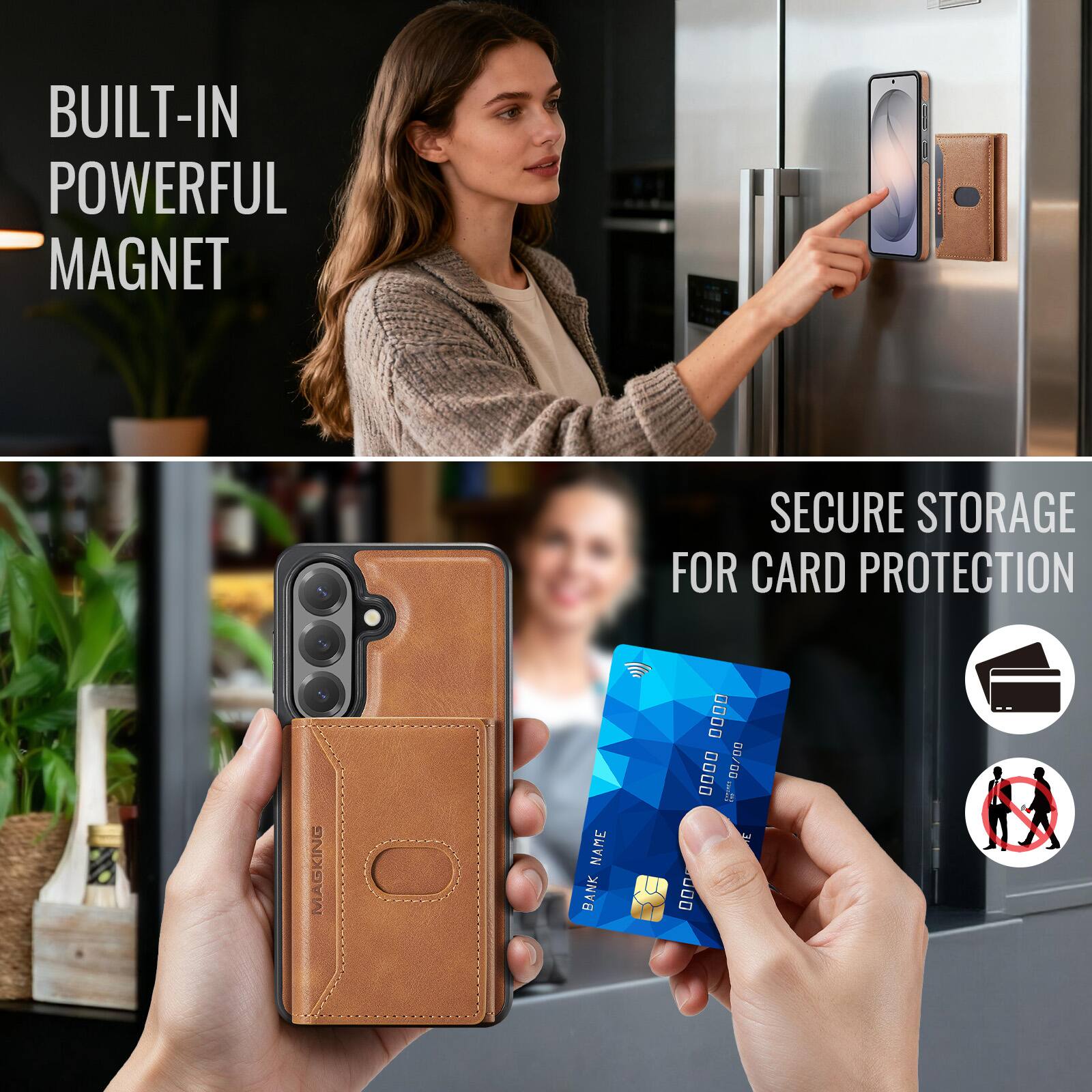BUILT-IN POWERFUL MAGNET  
SECURE STORAGE FOR CARD PROTECTION  
MAGKING  
BANK NAME  
0000 0000 0000 0000  
00/00  
3 000