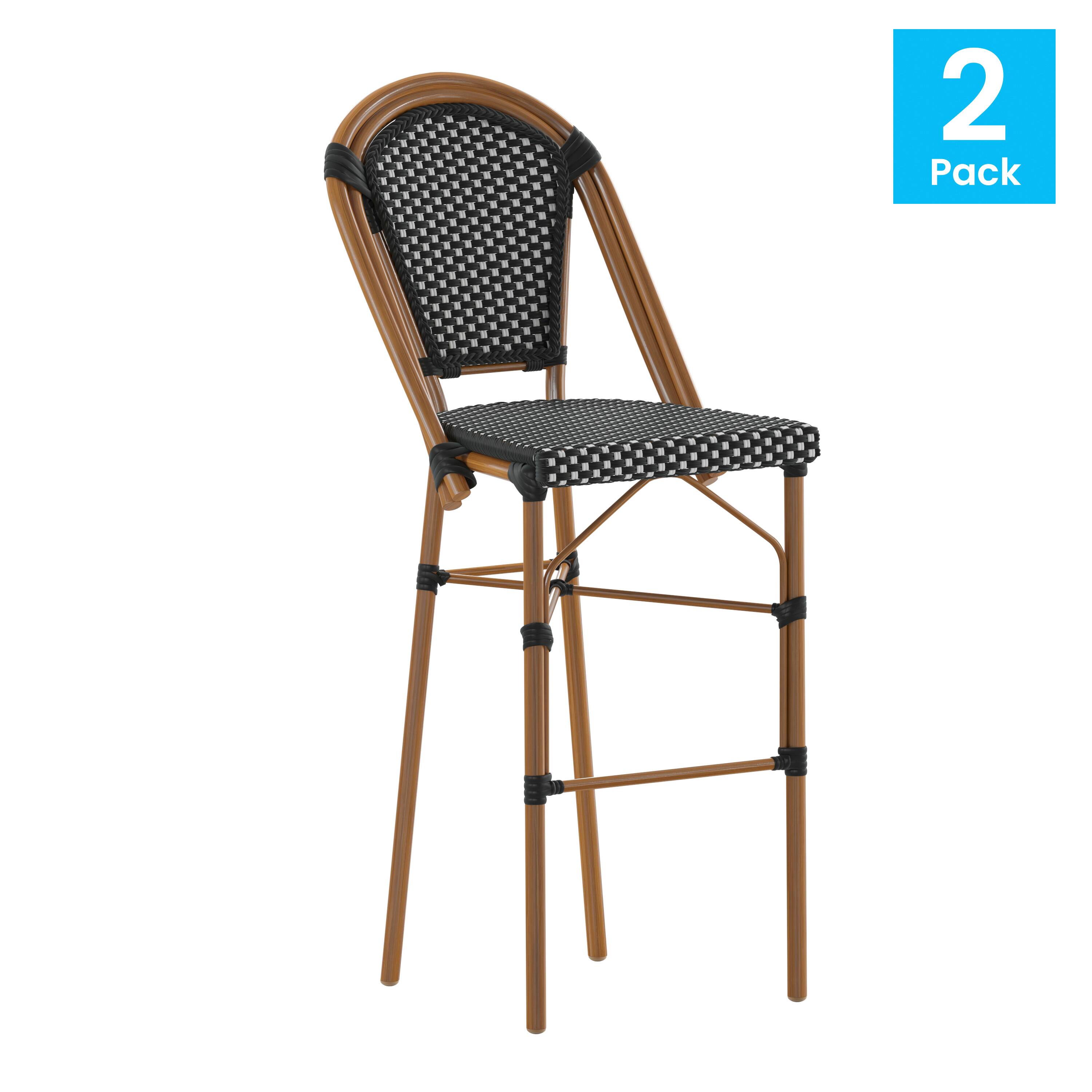 Alt View 1. Flash Furniture - Bordeaux Set of 2 Stackable Indoor/Outdoor Bistro 30" High Barstools, Commercial Grade, Black/White and Bamboo Finish - Black.