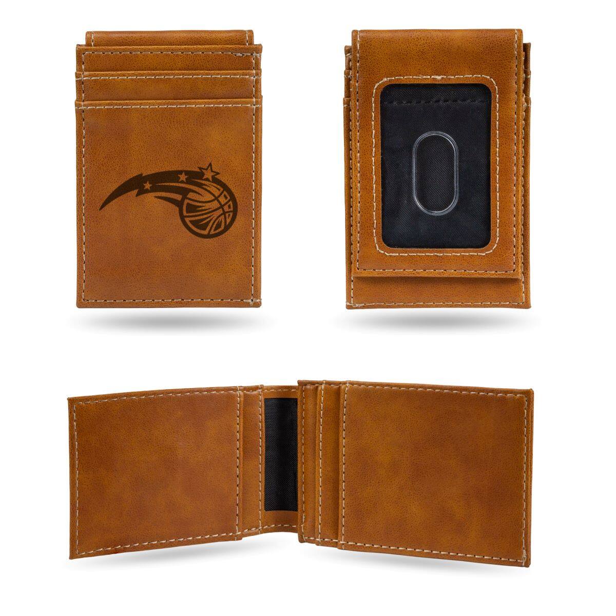 Front. Rico Industries - Orlando Magic NBA Laser Engraved Brown Front Pocket Wallet/Money Clip - Multi.