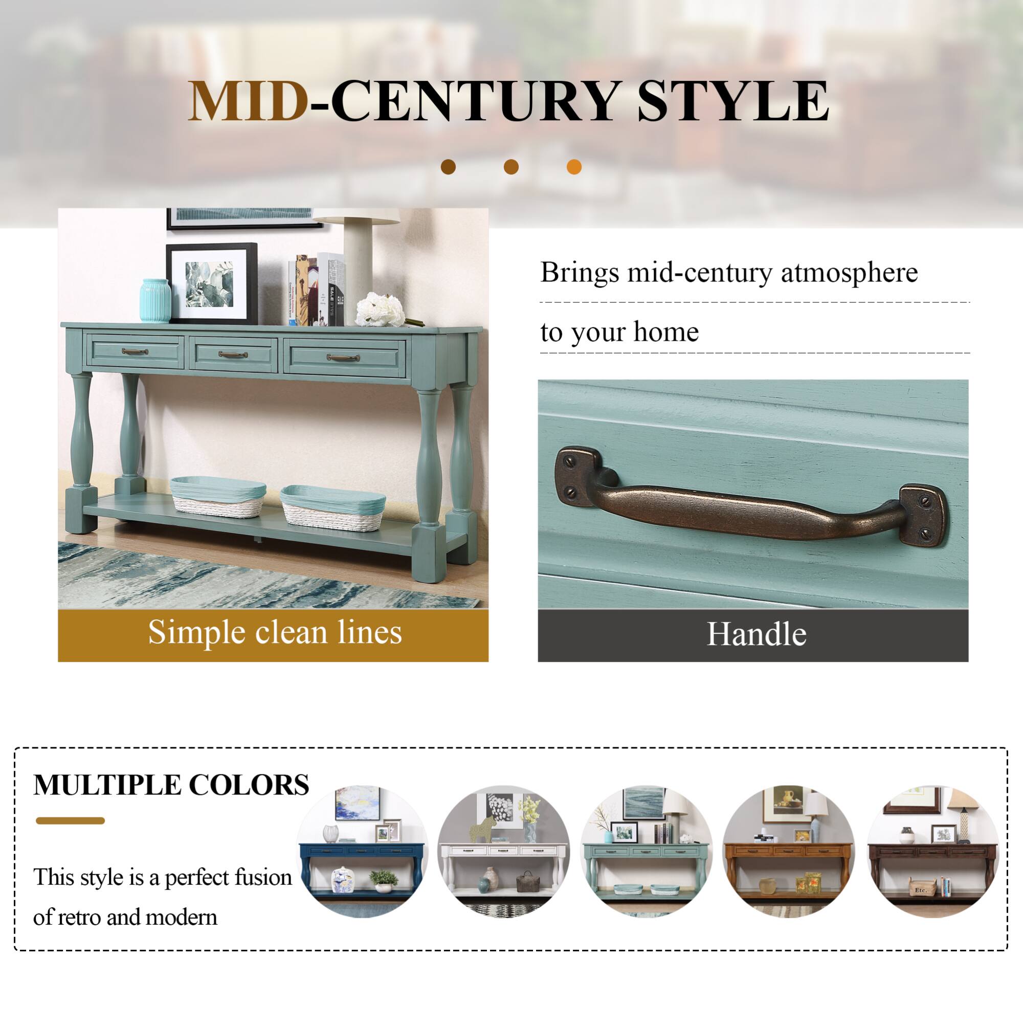 MID-CENTURY STYLE

- Brings mid-century atmosphere to your home
- Simple clean lines
- Handle

MULTIPLE COLORS

- This style is a perfect fusion of retro and modern