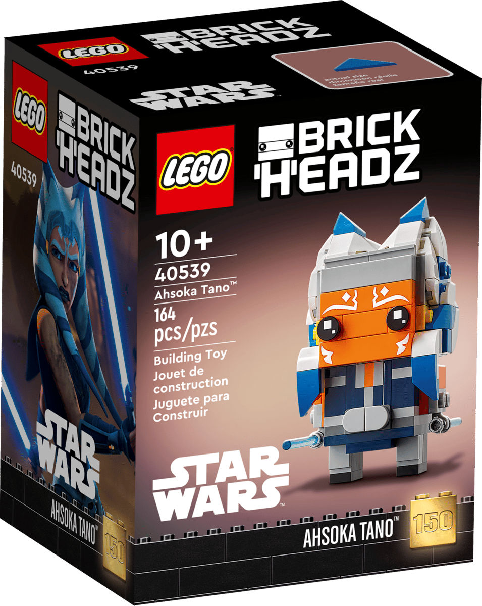 LEGO Brick Headz 40539  
Size: Actual dimension 150  
LEGO Brick Headz 10+ 40539 Ahsoka Tano™  
164 pcs/pzs  
Building Toy  
Jouet de construction  
Juguete para Construir  
Star Wars  
Ahsoka Tano™