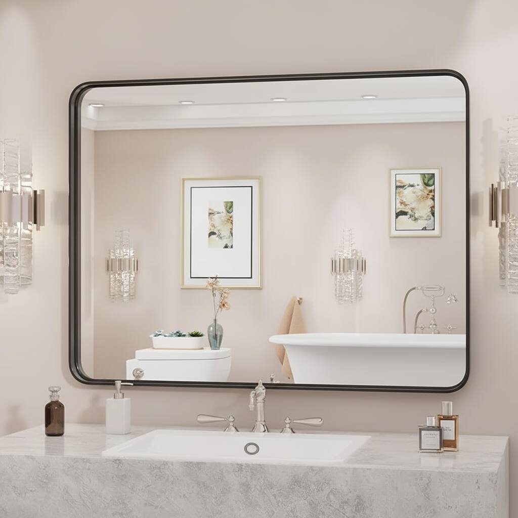 Alt View 2. AOITUN - Black Metal Framed Bathroom Vanity Mirrors - Modern Decor for Daily Use.
