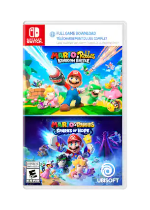 FULL GAME DOWNLOAD
TÉLÉCHARGEMENT DU JEU COMPLET
GAME CARD NOT INCLUDED! / CARTE DE JEU NON INCLUSE!
MARIO + RABBIDS KINGDOM BATTLE
MARIO + RABBIDS SPARKS OF HOPE
EVERYONE 10+ / ENFANTS et ADULTES 10+
ESRB
UBISOFT - E10+ (Everyone 10+)