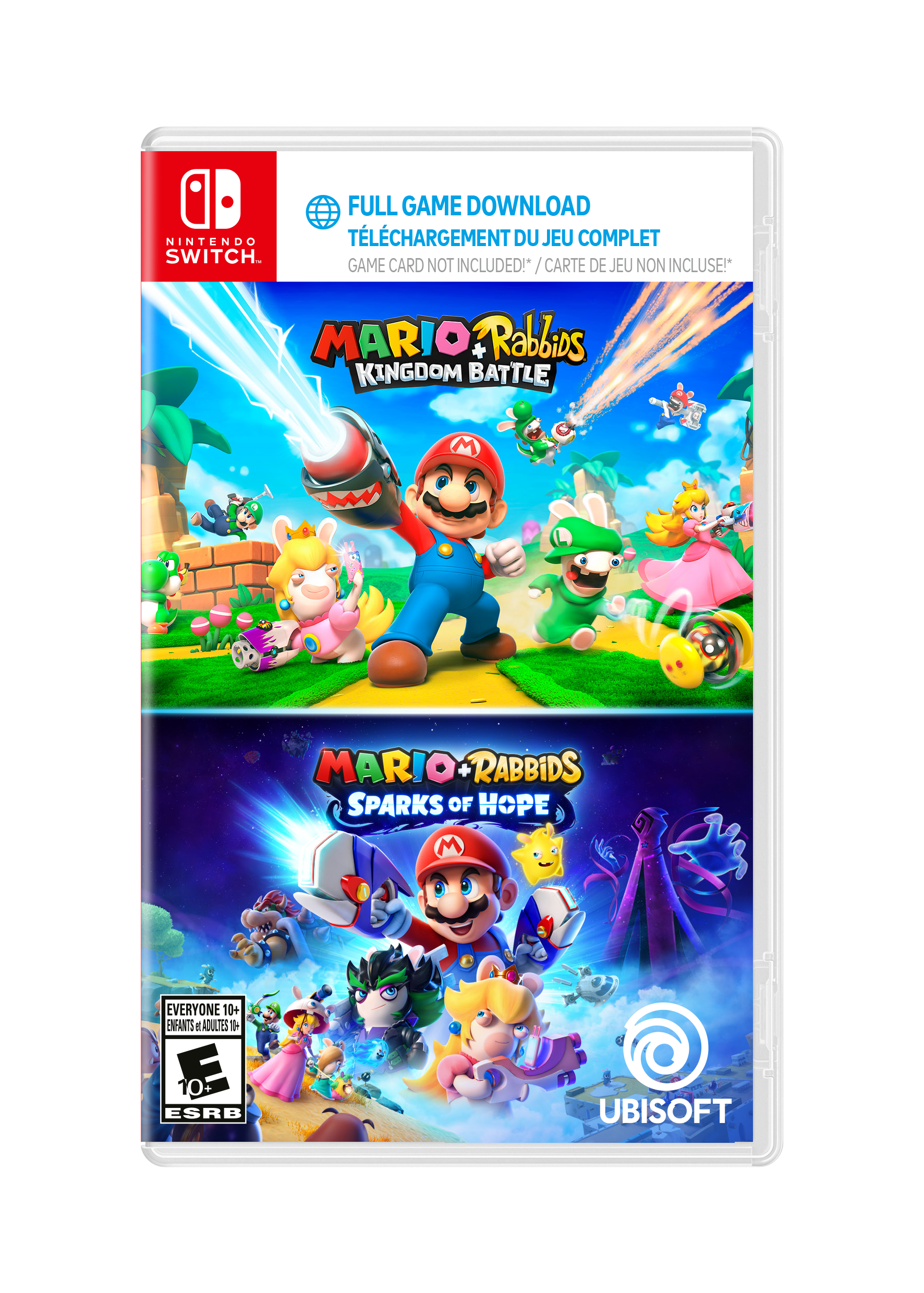 FULL GAME DOWNLOAD
TÉLÉCHARGEMENT DU JEU COMPLET
GAME CARD NOT INCLUDED! / CARTE DE JEU NON INCLUSE!
MARIO + RABBIDS KINGDOM BATTLE
MARIO + RABBIDS SPARKS OF HOPE
EVERYONE 10+ / ENFANTS et ADULTES 10+
ESRB
UBISOFT