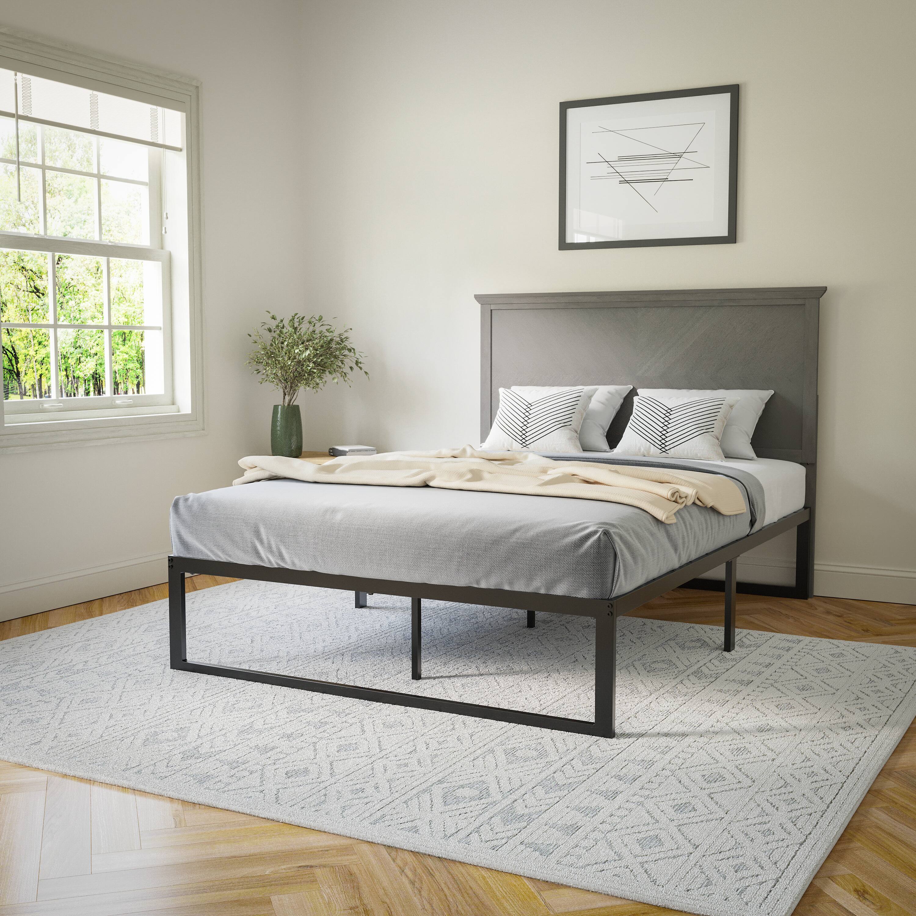 Alt View 2. Flash Furniture - Fiona Full Size Herringbone Wooden Adjustable Headboard for Universal Metal Bed Frames in Gray Wash - Gray.