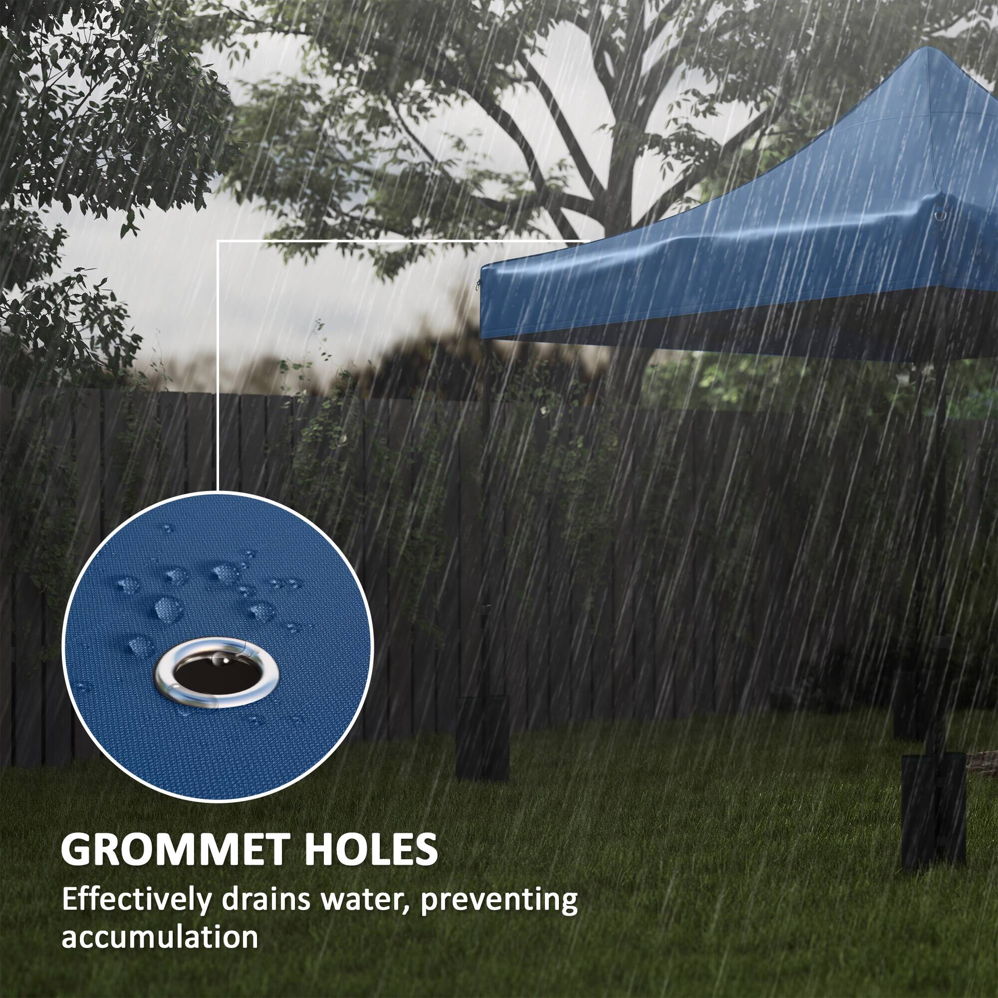 GROMMET HOLES
Effectively drains water, preventing accumulation