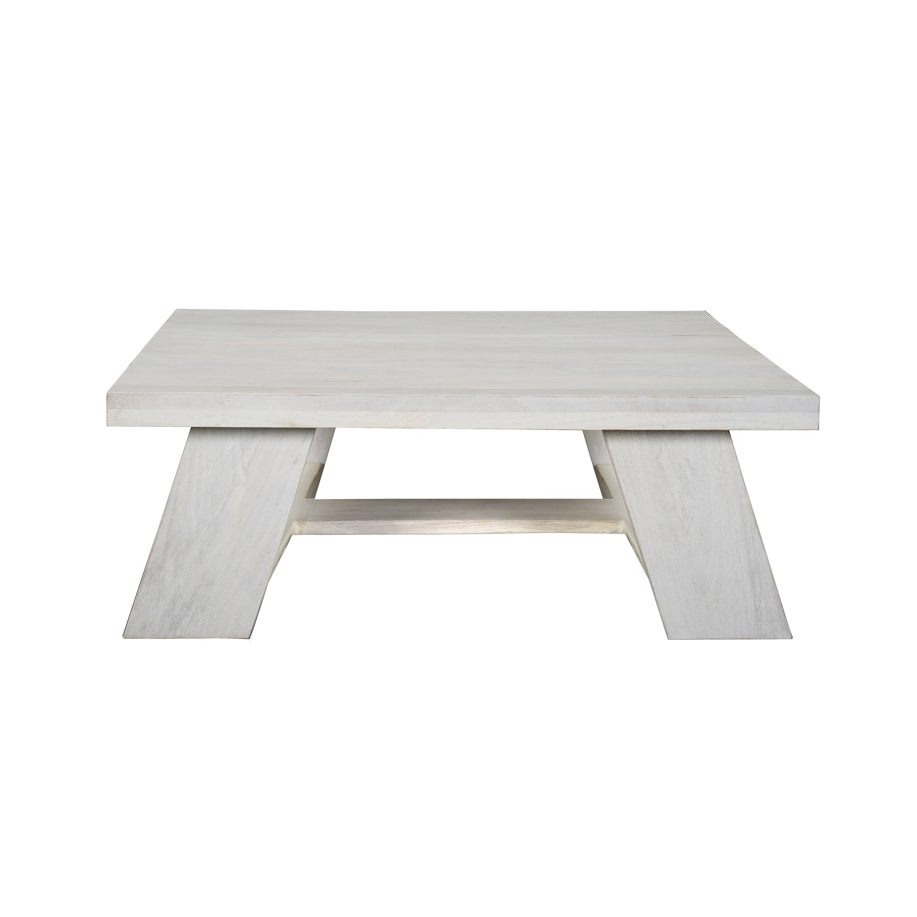 Left. Manhattan Lane - Aya 40" Square Coffee Table | Biscotti White Mango Wood | Bold Angled Legs - White.