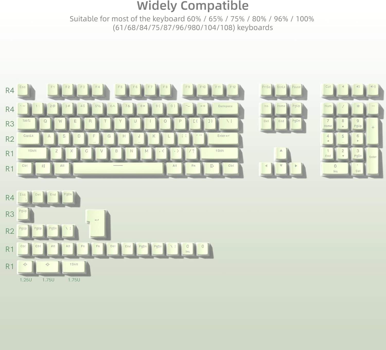 Womier - Pudding Keycaps,130 Keys PBT Keycaps Shine Through Key Cap OEM Profile for MX-stem Switches Mechanical Keyboard - Green-129 Keys