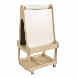 Flash Furniture - Bright Beginnings Commercial Wooden Mobile Dual Sided 2 Person Art Station with Locking Caster Wheels and Bottom Shelf S - Natural