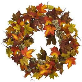 BreeBe - 24" Maple Pine Cone Wreath - Green