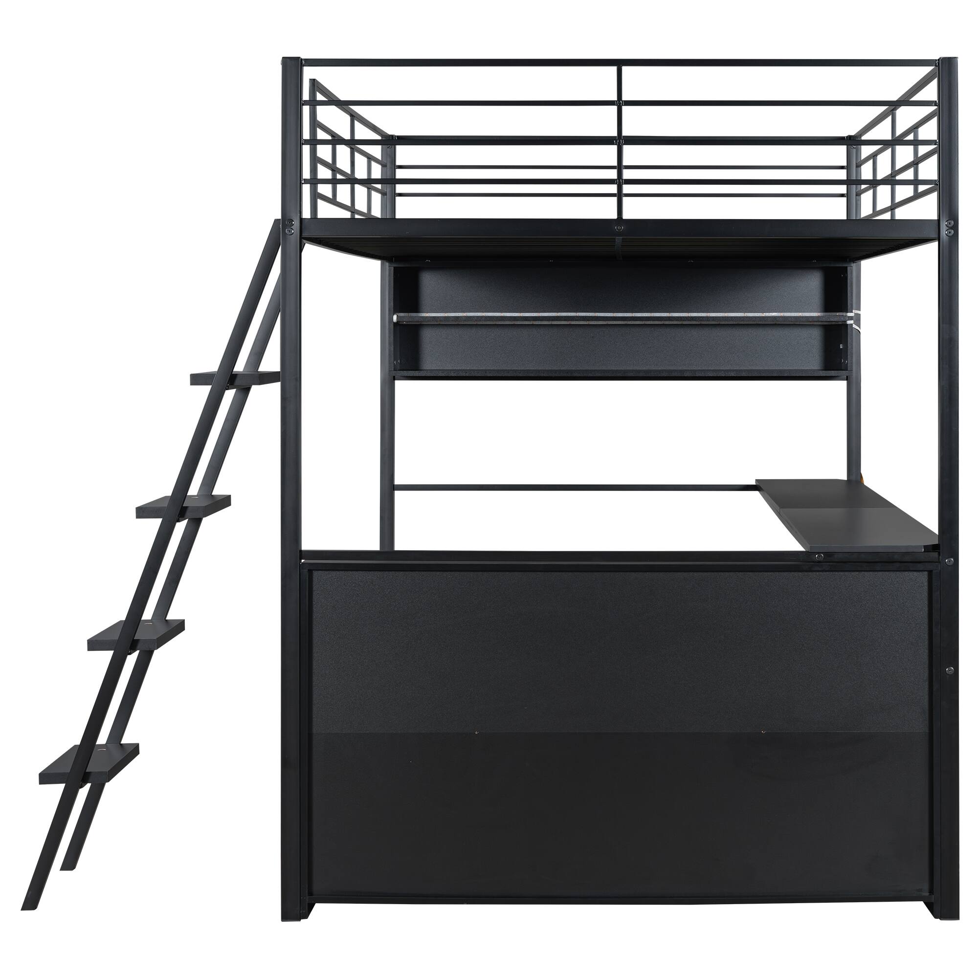 Alt View 1. Anysun - Full Size Metal Loft Bed with LED, Desk & 4 Storage Shelves, Space-Saving Bed for Kids Room or Bedroom - Black.