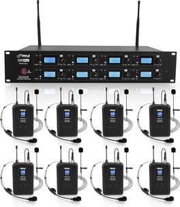 Pyle - 8-Channel UHF Wireless Microphone System Kit – Includes (8) Belt-Packs, (8) Headsets, (8) Lavaliers