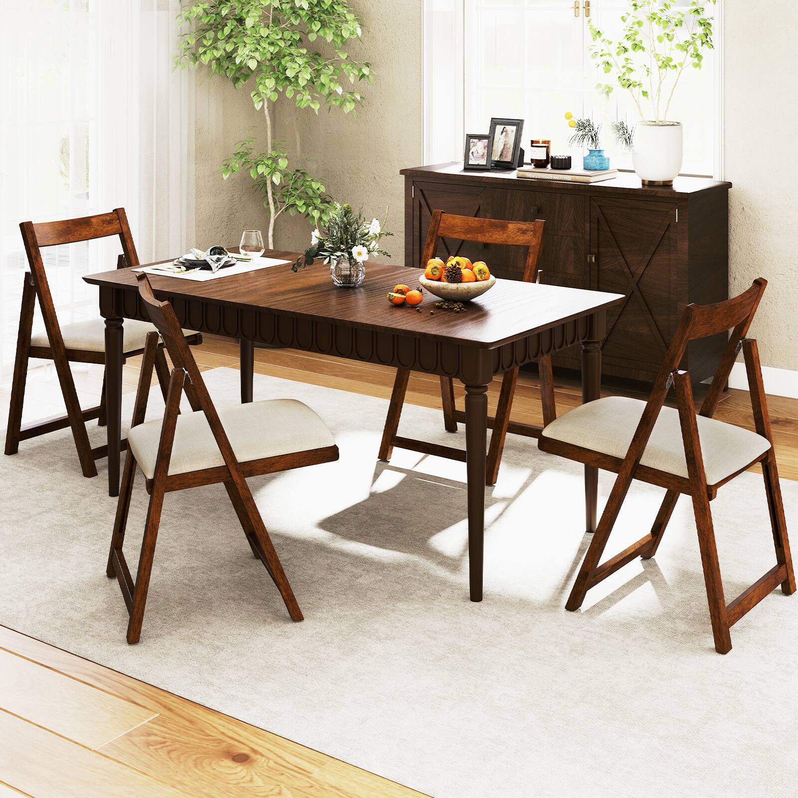Alt View 3. Costway - Costway Folding Dining Chair Set of 4 Rubber Wood Frame for Dining Room - Walnut.