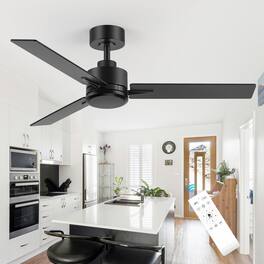 Breezary - 48-Inch Indoor Ceiling Fan with Remote, 3 Plywood Blades, 6-Speed DC Motor, 5'' Downrod, LED/No Light, Single or 2-Pack - Matte Black (Without Light)