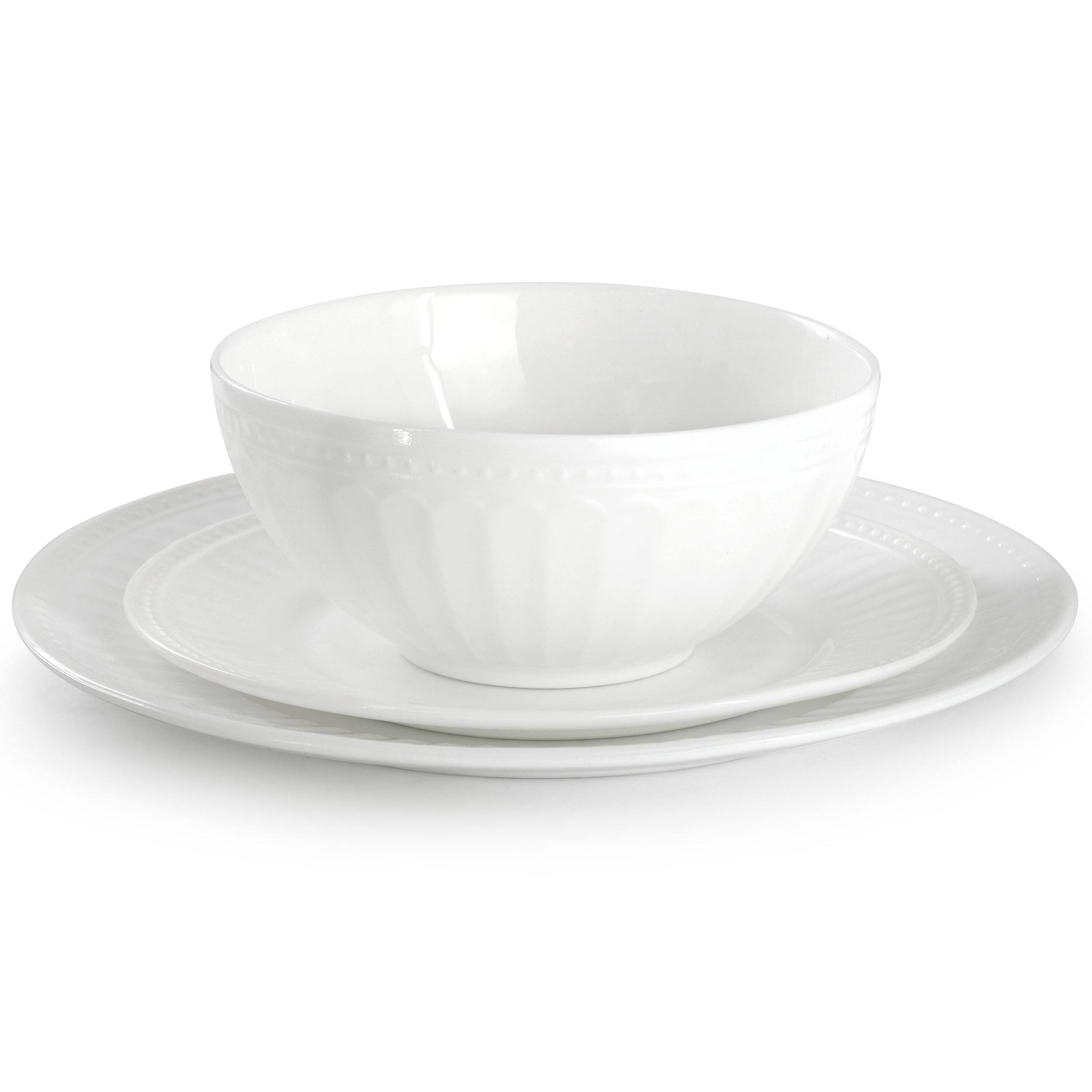 Alt View 1. Gibson - Ultra by Gibson Swanton Arch 12 Piece Break Resistant Opal Glass Dinnerware Set in White - White.