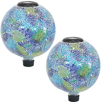 Front. Sunnydaze - Crackled Glass Solar Gazing Globe - 10 in - Set of 2 - Azul Terra.