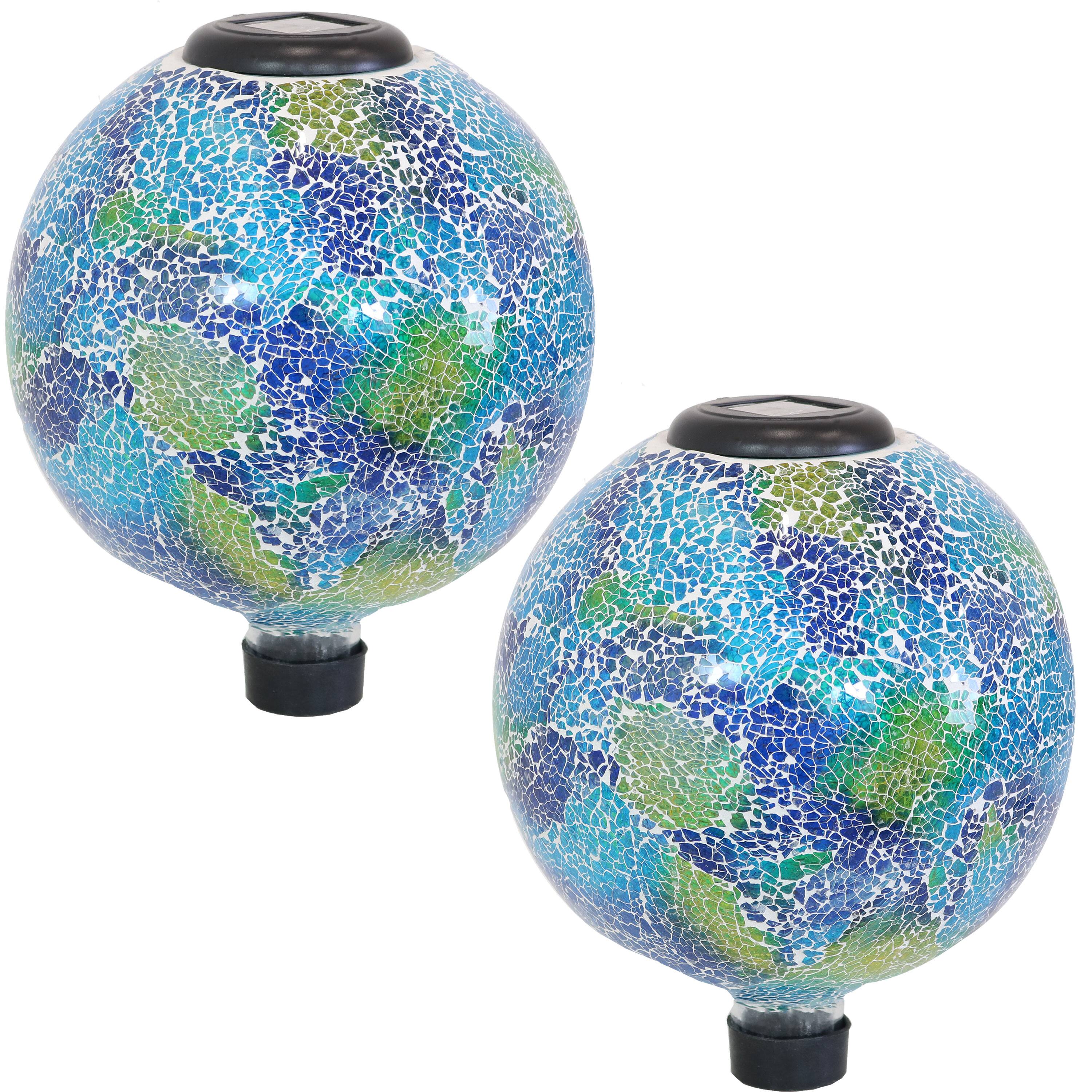 Sunnydaze - Crackled Glass Solar Gazing Globe - 10 in - Set of 2 - Azul Terra