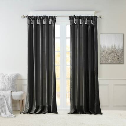 Front. BreeBe - Twist Tab Lined Window Curtain Panel Black 50x84' - Black.