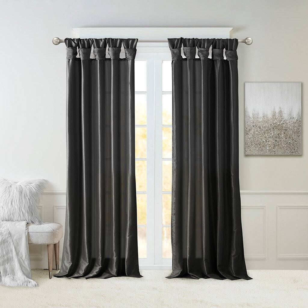 Front. BreeBe - Twist Tab Lined Window Curtain Panel Black 50x84' - Black.