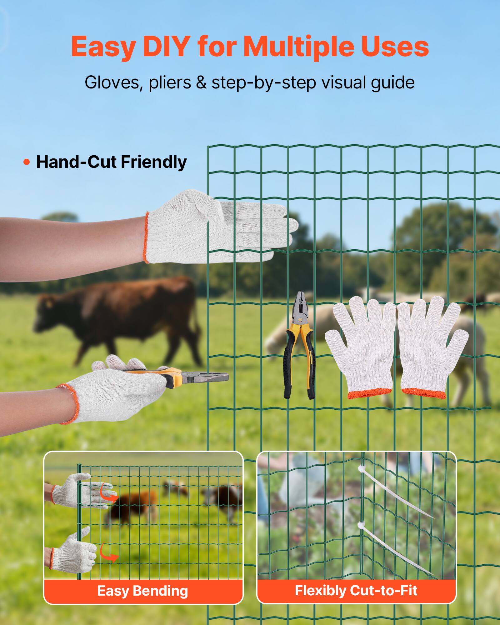 Easy DIY for Multiple Uses  
Gloves, pliers & step-by-step visual guide  

- Hand-Cut Friendly  

Easy Bending  
Flexibly Cut-to-Fit