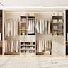 Aheaplus - 49''-127'' Adjustable Closet Organizer System with 6 Drawers, 4 Hanging Rods, and Shelves - Beige Oak