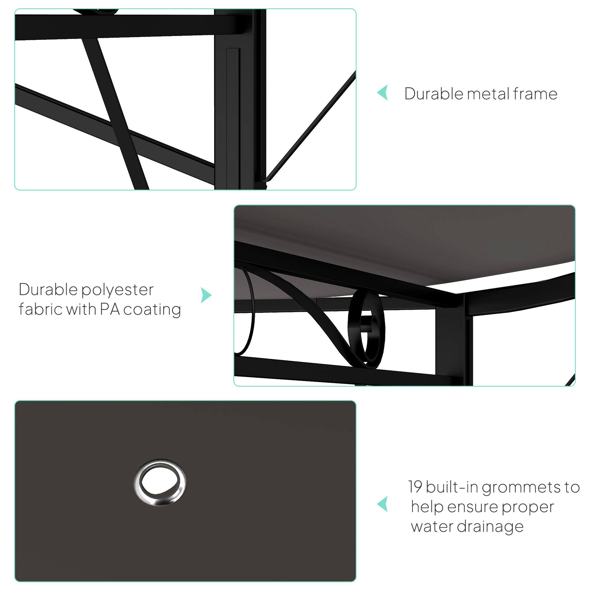 - Durable metal frame
- Durable polyester fabric with PA coating
- 19 built-in grommets to help ensure proper water drainage