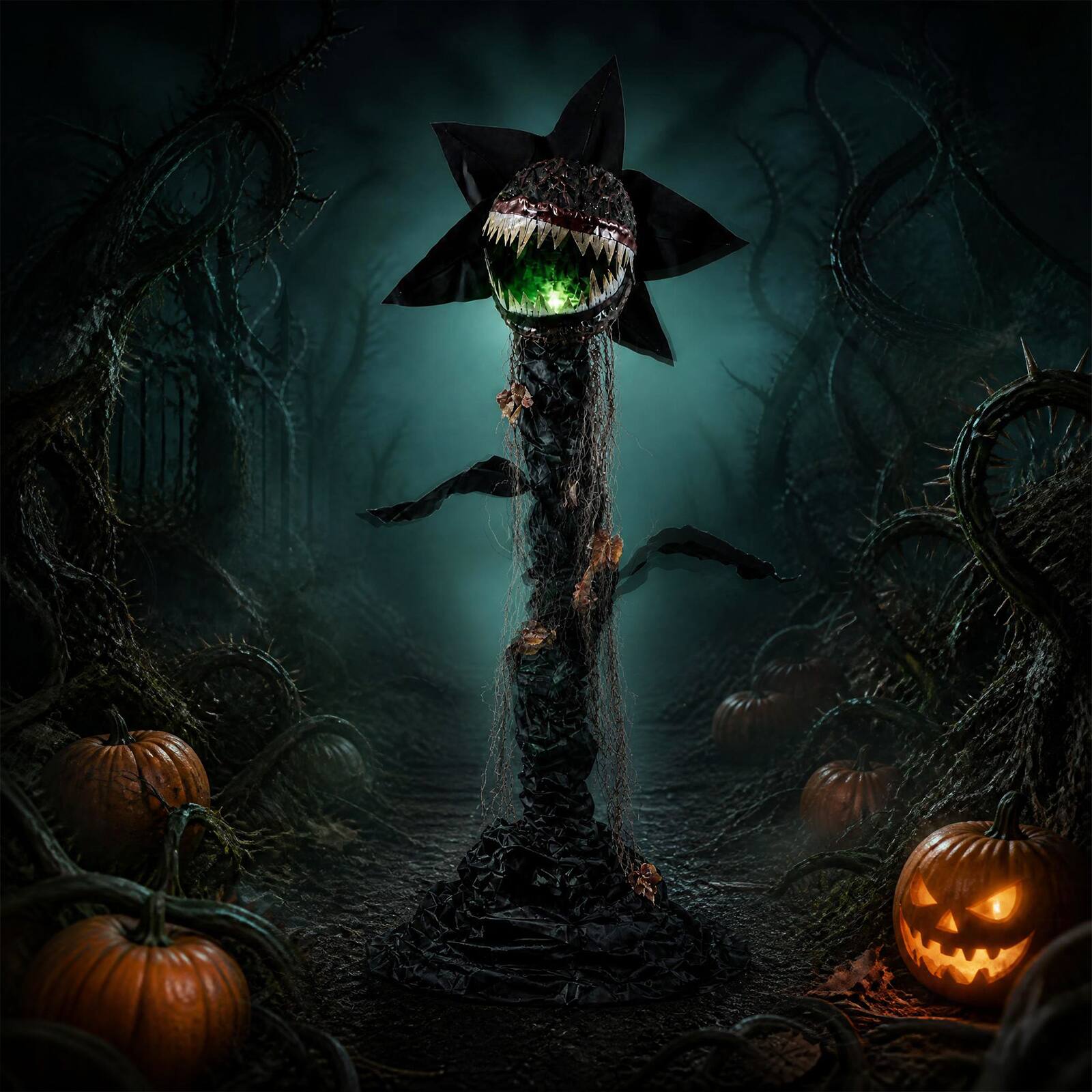 Front. Costway - Costway 6.2 ft Animated Halloween Man-Eater Plant with Color-changing LEDs, Turning Head - Dark Green.