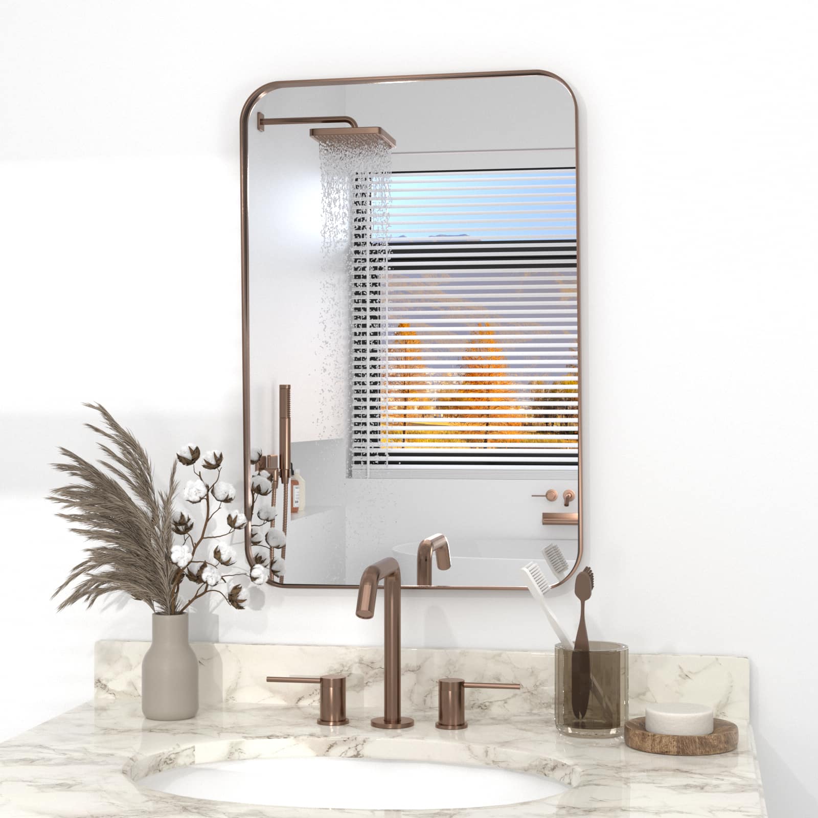 "PAIHOME - Stainless Steel Frame Wall Mirror, Brown Rectangle Metal Mirror, Rust-Proof Bathroom Mirror for over Sink - 16"" x 24""" price history on PriceWatchPro