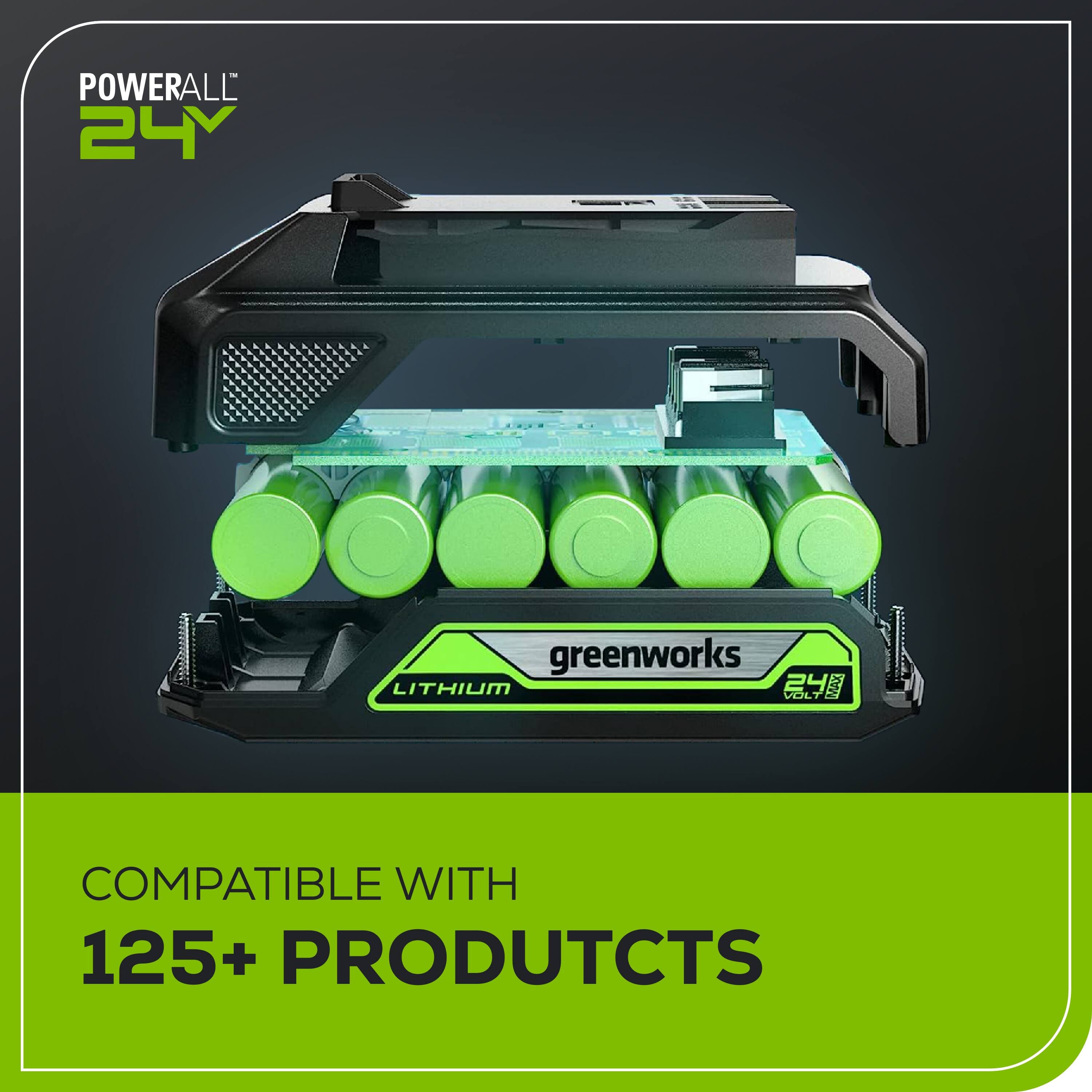 POWERALL 24Y greenworks LITHIUM  
COMPATIBLE WITH 125+ PRODUCTS
