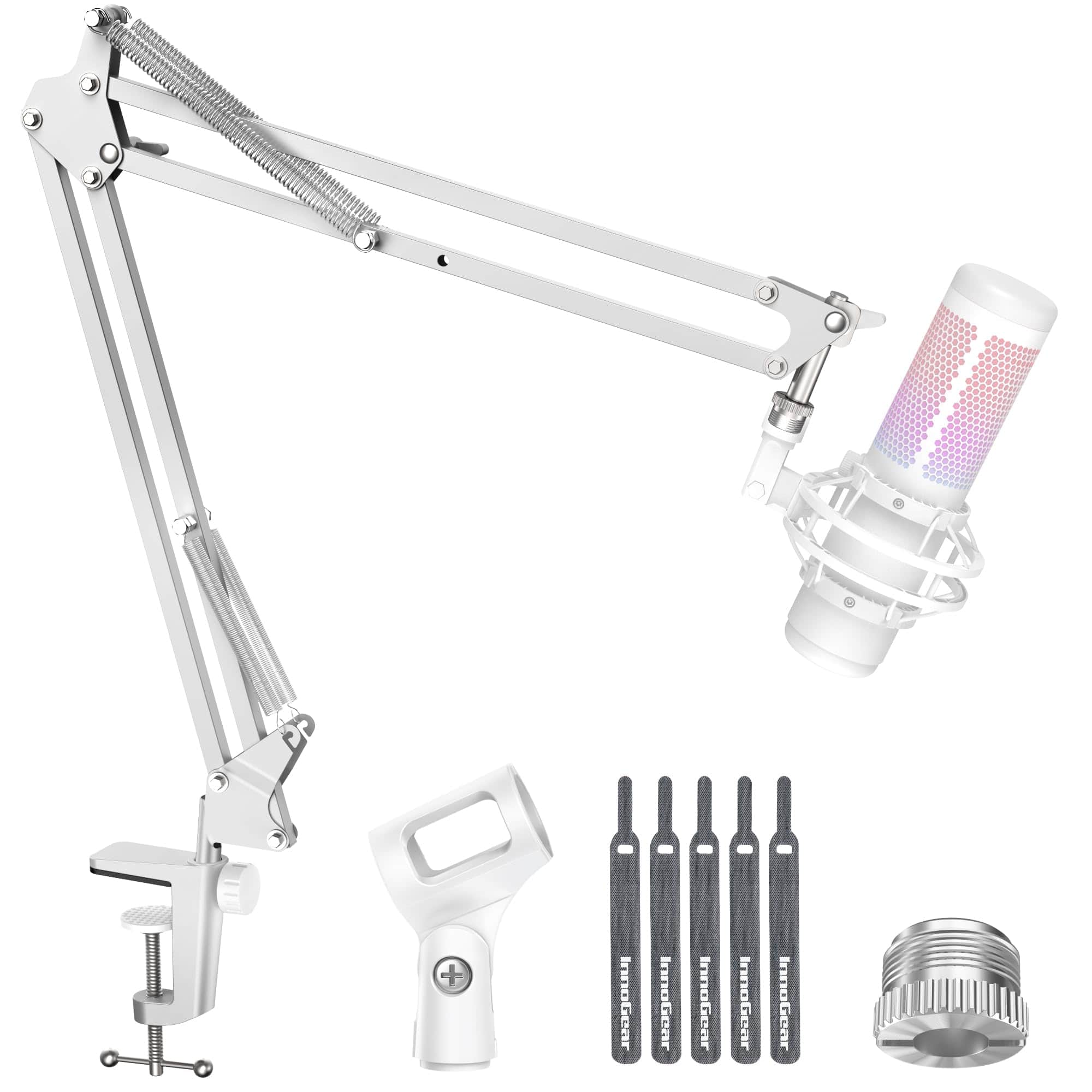 Fabibe - Boom Arm Microphone Mic Stand For Blue Quadcast Solocast Snowball Fifine Shure Sm7b And Other Medium White