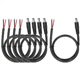 Unique Bargains - 5pcs DC Power Pigtails Cable, 5.5x2.5mm Male to Bare Wire, 50cm, for CCTV Camera, DVR, LED Strip - Black