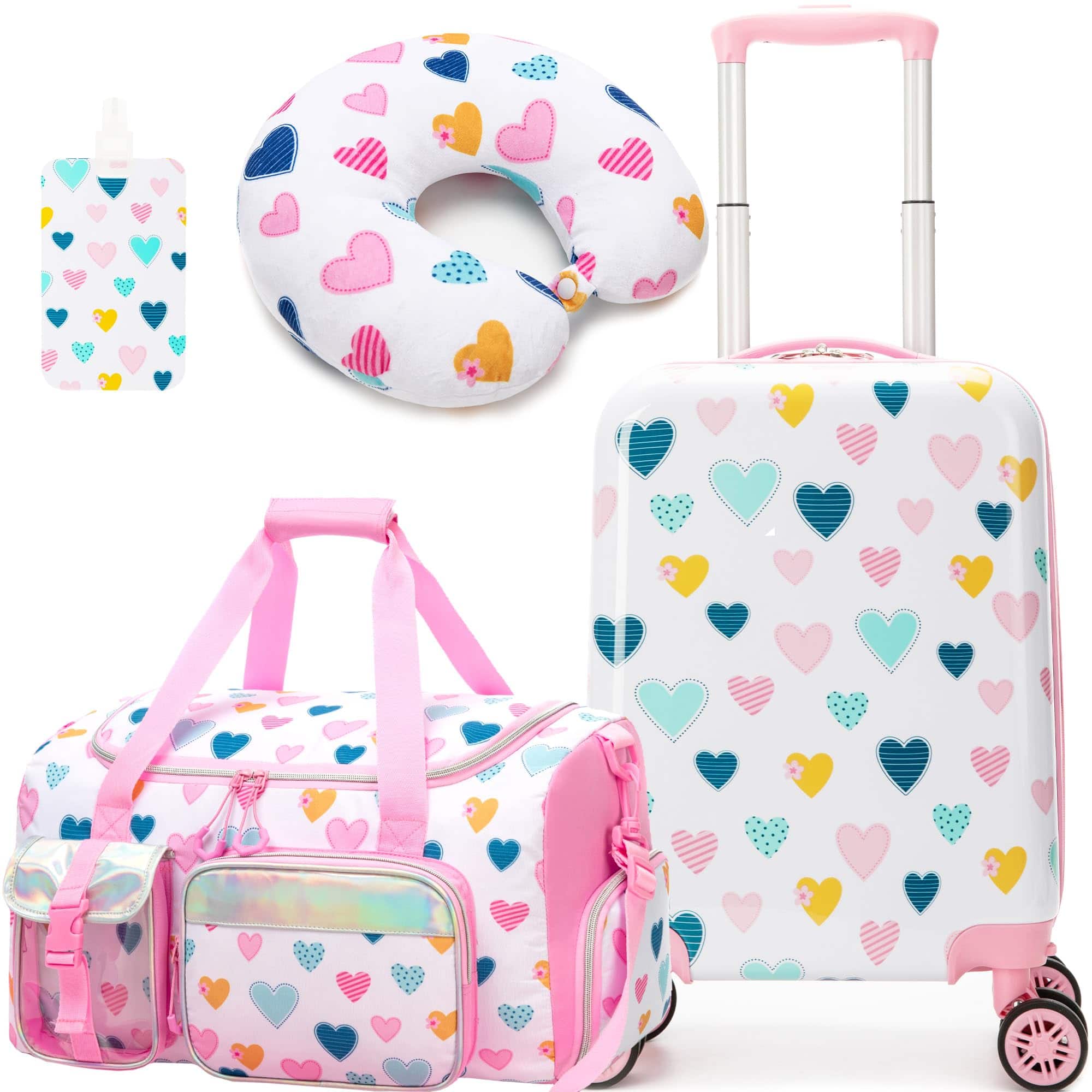 Vulpecula Spade- Kid's Luggage Set 3 Piece Suitcase Set 16" Hardside Luggage with Spinner Wheels Girls Carry on Toddler Travel Rolling- 03 White Love