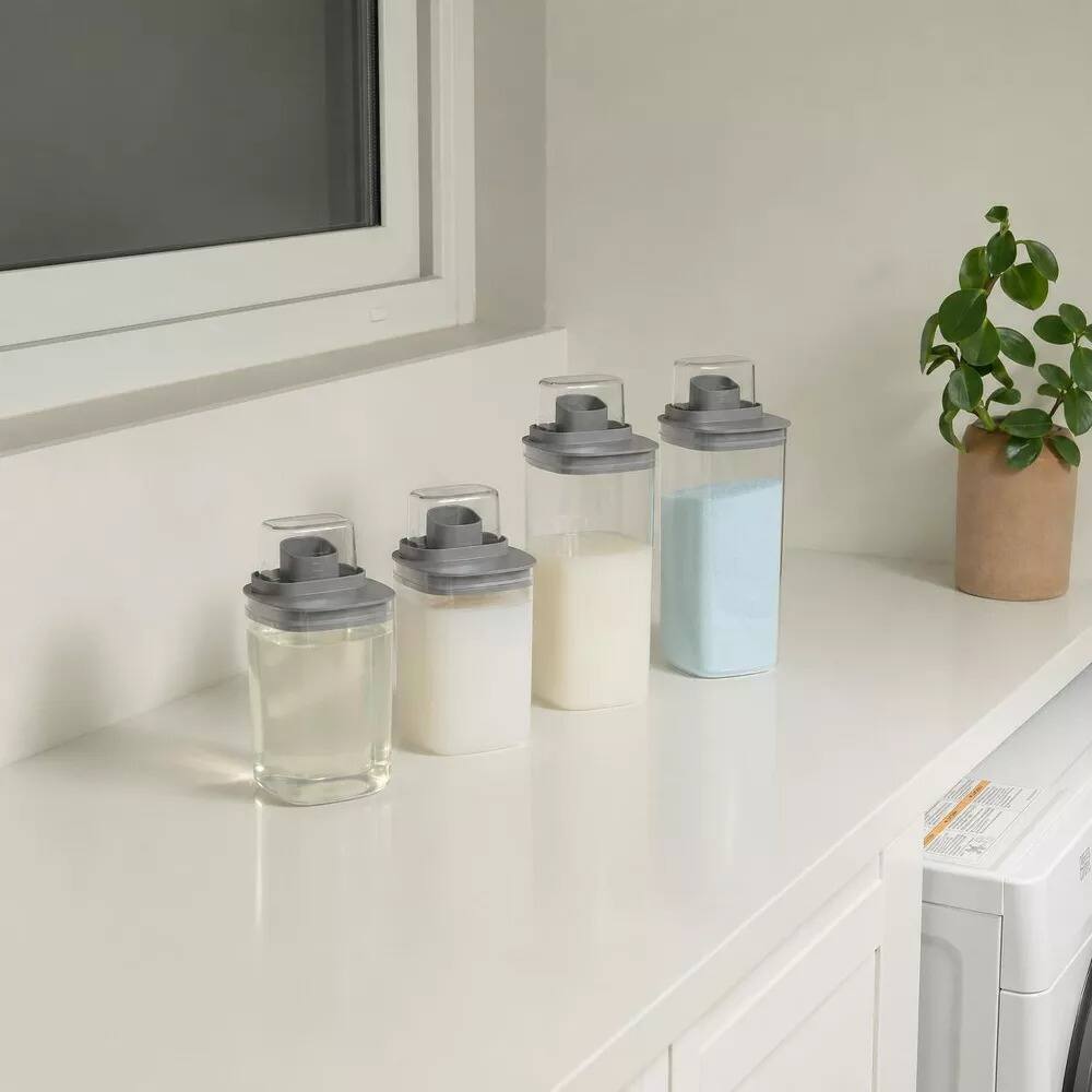 Alt View 1. OU - 50 oz Clear Airtight Dispenser with Measuring Cap, Lightweight Soap & Fabric Softener Organizer - Beige.