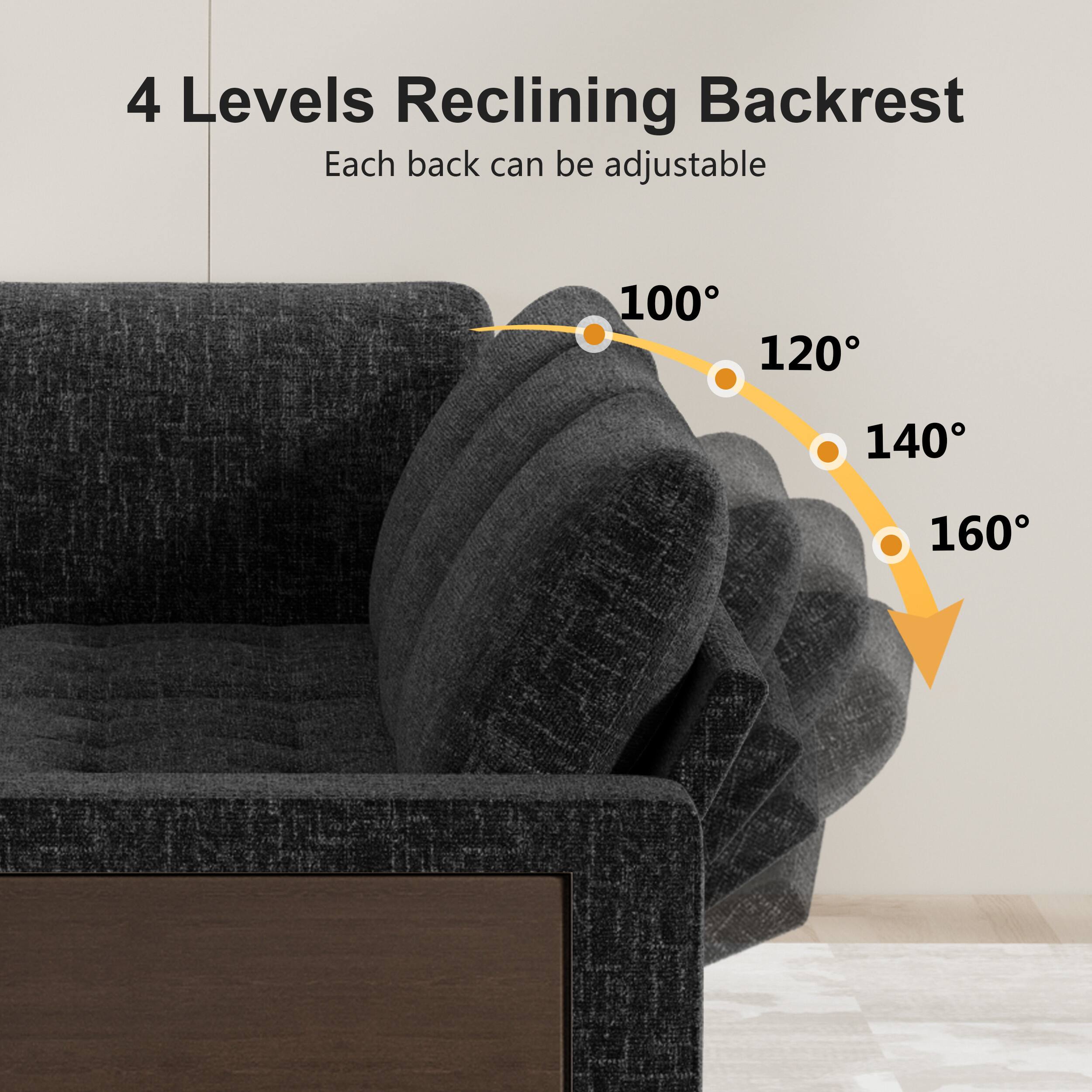 4 Levels Reclining Backrest  
Each back can be adjustable  
100°  
120°  
140°  
160°
