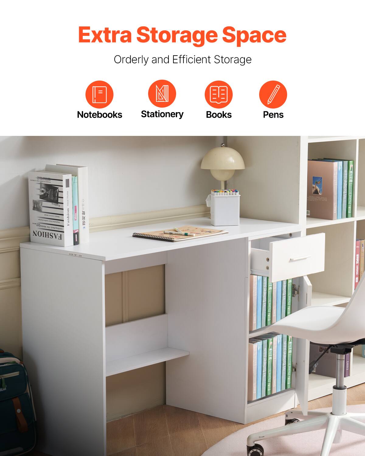 Extra Storage Space  
Orderly and Efficient Storage  

Notebooks  
Stationery  
Books  
Pens