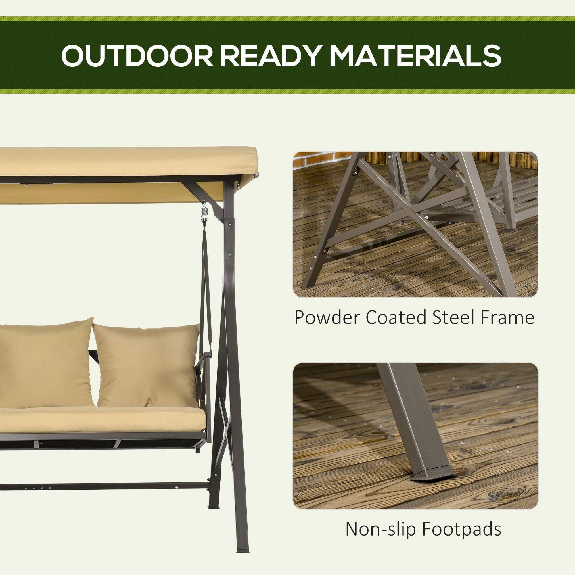 OUTDOOR READY MATERIALS

- Powder Coated Steel Frame
- Non-slip Footpads
