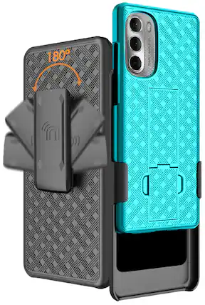 Front. Nakedcellphone - Case with Stand and Belt Clip Holster for Motorola Moto G Stylus 5G (2022) - Teal.