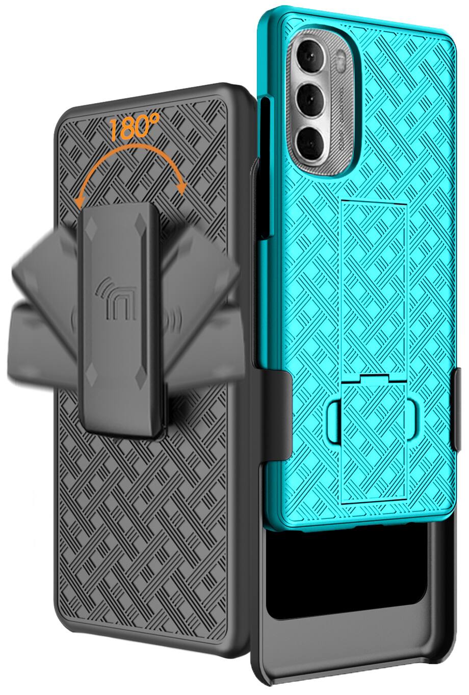 Front. Nakedcellphone - Case with Stand and Belt Clip Holster for Motorola Moto G Stylus 5G (2022) - Teal.