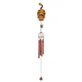 FC Design - 22" Long Brown Tabby Cat Copper and Gem Wind Chime Outdoor Patio or Garden Hanging Decoration - Multi-Color