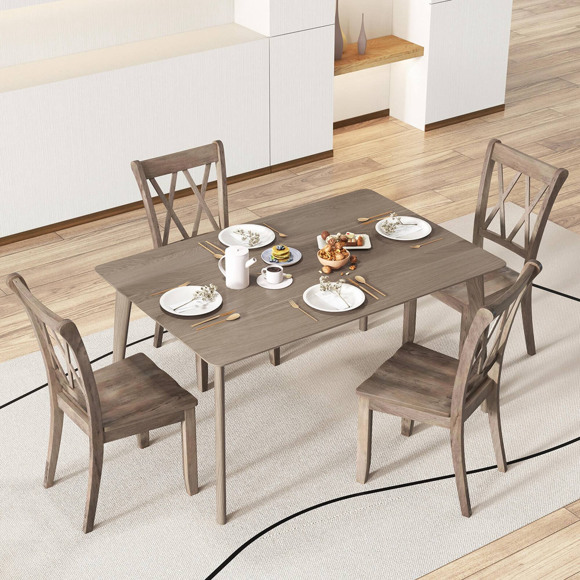 Alt View 1. Costway - Costway Wooden Dining Chairs Set of 4 with Ergonomic Seat Rubber Wood Frame & High Backrest - Brown.