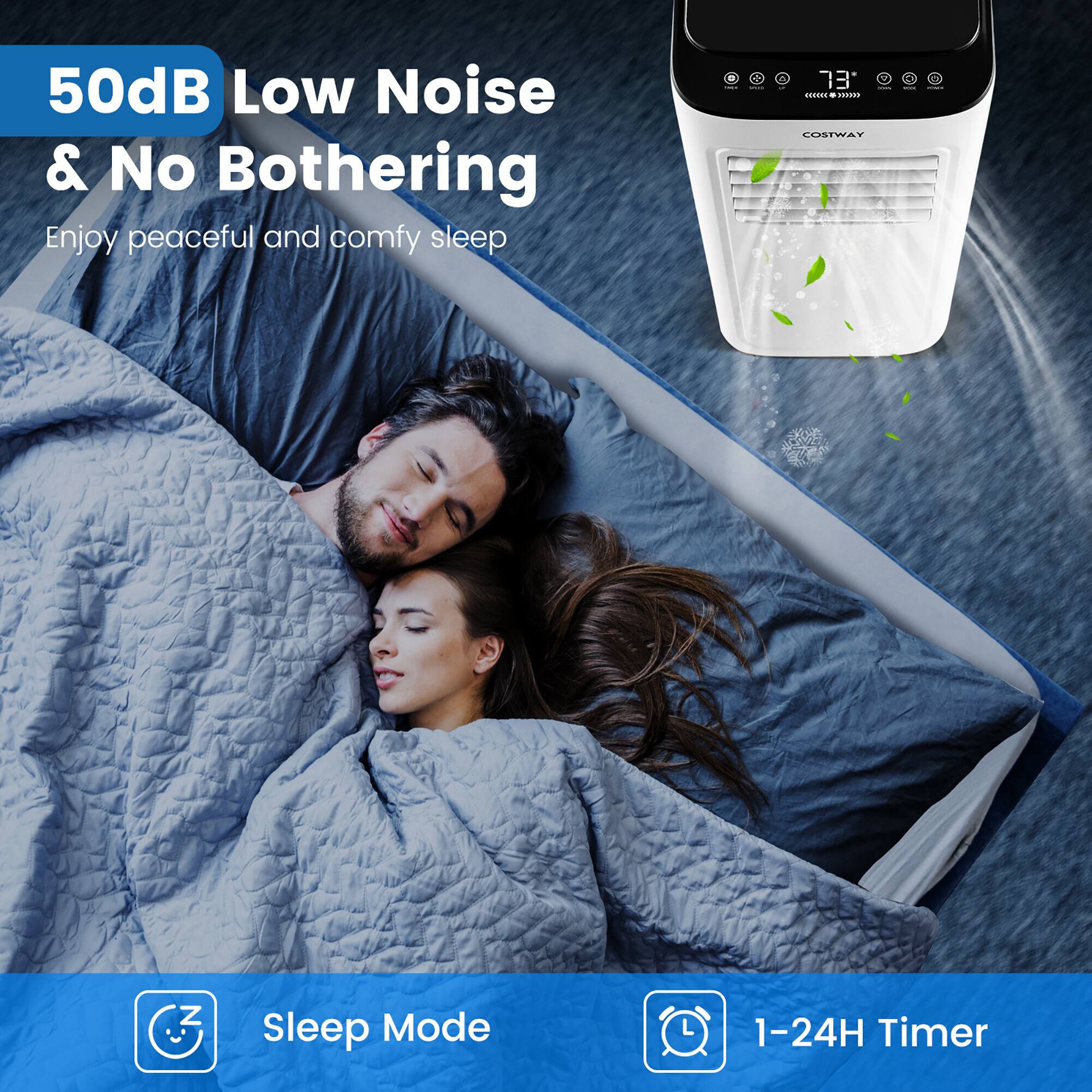 50dB Low Noise & No Bothering Enjoy peaceful and comfy sleep I | 73 - - ..... LESWAY I | N Sleep Mode 1-24H Timer