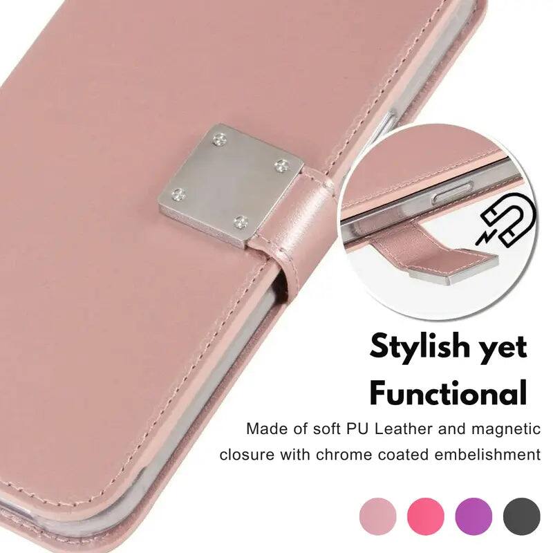 Stylish yet Functional  
Made of soft PU Leather and magnetic closure with chrome coated embellishment
