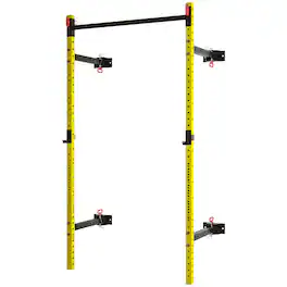 Soozier - Squat Rack with Pull Up Bar, Wall Mounted and Adjustable - Yellow