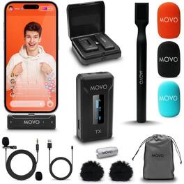 MOVO - WMX-2-L Wireless Lavalier Microphone for iPhone/Lightning Devices with WMX-HM Handheld Adapter