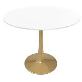 LeisureMod - Bristol 31" Round Minimalist Dining Table, Sintered Stone or MDF Top - Space-Saving Pedestal Base Kitchen & Cafe Table - MDF - White