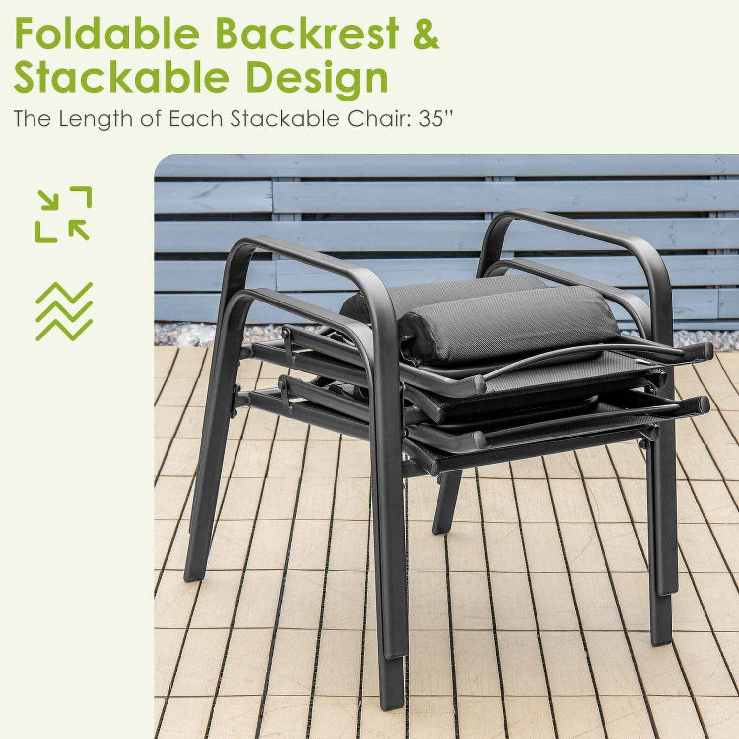 Foldable Backrest & Stackable Design  
The Length of Each Stackable Chair: 35"