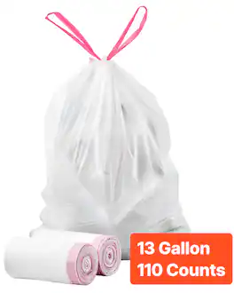 VEVOR - Drawstring Trash Bags, 13 Gallon 110 Count Tall Kitchen Trash Bags, Extra Thick Fresh Scent Garbage Bag - White